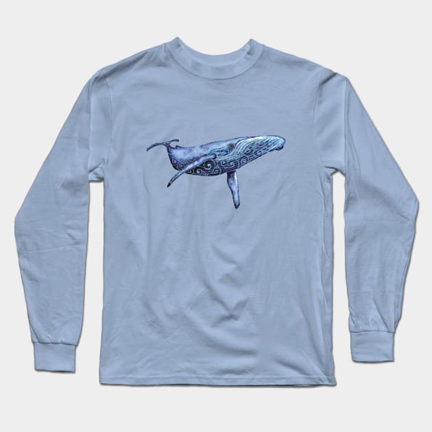 Swirly Blue Whale Long Sleeve T-Shirt by VectorInk